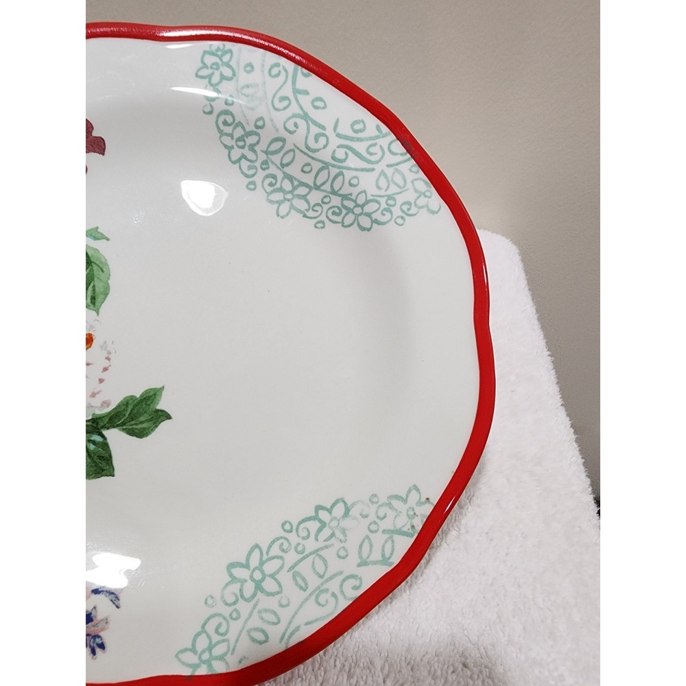 Pioneer Woman Red Trim Floral Flower Country Garden Dinner Plate 10" Scalloped - Picture 3 of 7